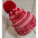 TYD-1203 : Red and Pink Handmade Knitted Hat with Red PomPom for Teens or Adults at HatsForDogs.com