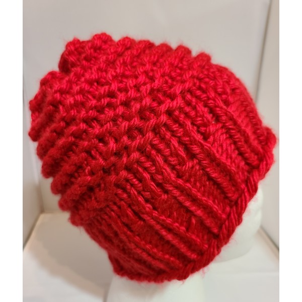 Red Knit Beanie Hat for Teens or Adults