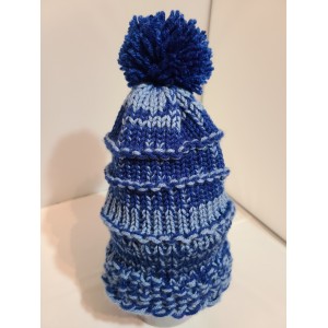 TYD-1204 : Blue and Light Blue Handmade Knitted Hat with Blue PomPom for Children at HatsForDogs.com