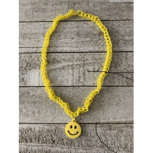AJD-1018 : Yellow Rainbow Loom Necklace With Smile Charm at HatsForDogs.com