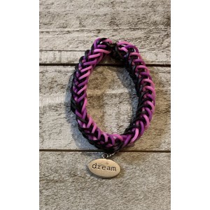 AJD-1022 : Black, Purple and Pink Rainbow Loom French Braid Bracelet With dream Charm at HatsForDogs.com