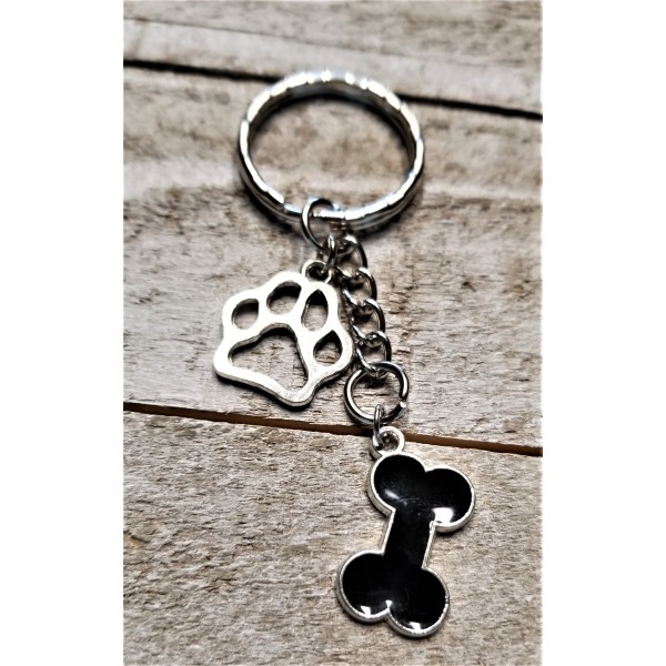 Dog Paw Print and Bone Keychain Cute Charm for Pet Lovers