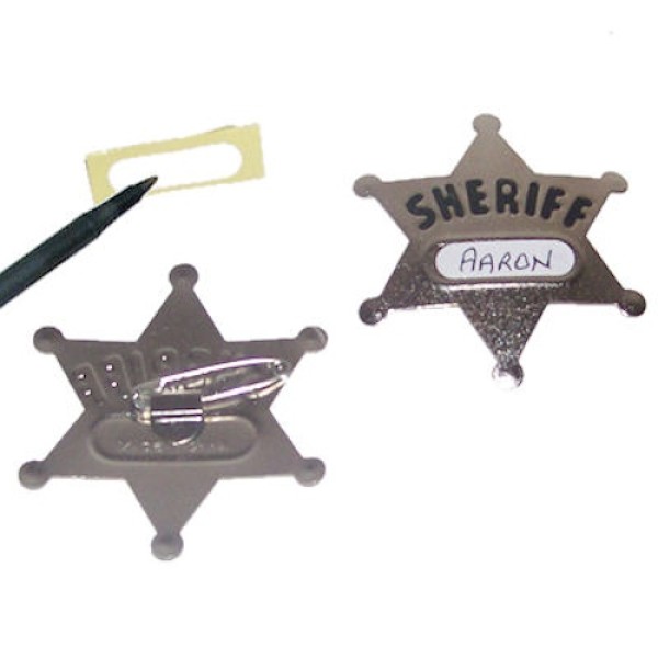 12-pack of Metal Sheriff Star Name Tag Badges