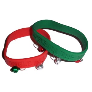 RTD-2171 : Christmas Jingle Bells Red and Green Rubber Friendship Bracelets at HatsForDogs.com