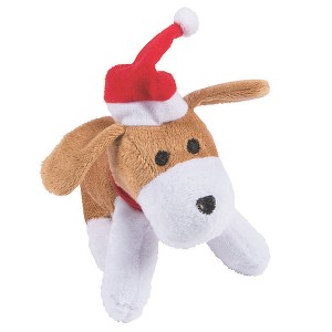 RTD-2186 : Plush Christmas Puppy Dog wearing Santa Hat at HatsForDogs.com