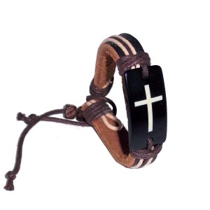 RTD-2359 : Leather Bracelet Cross Engraved Stone Charm at RTD Gifts