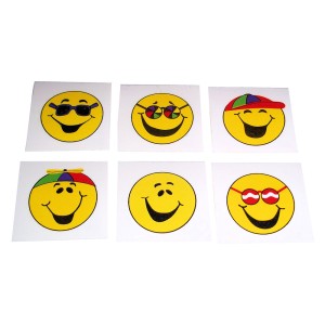 RTD-2385 : Goofy Happy Smiley Funny Face Emoji Tattoos 36-Pack at HatsForDogs.com