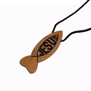 RTD-2411 : Jesus Wood Fish Symbol Ichthys Christian Necklace at HatsForDogs.com