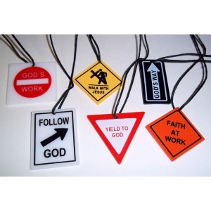 RTD-2490 : Christian Road Sign Plastic Charm Necklaces at HatsForDogs.com