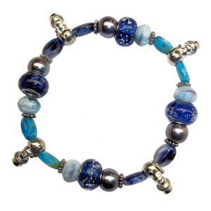 RTD-2775 : Blue Lampwork and Crystal Beads Winter Bracelet with Snowmen at HatsForDogs.com