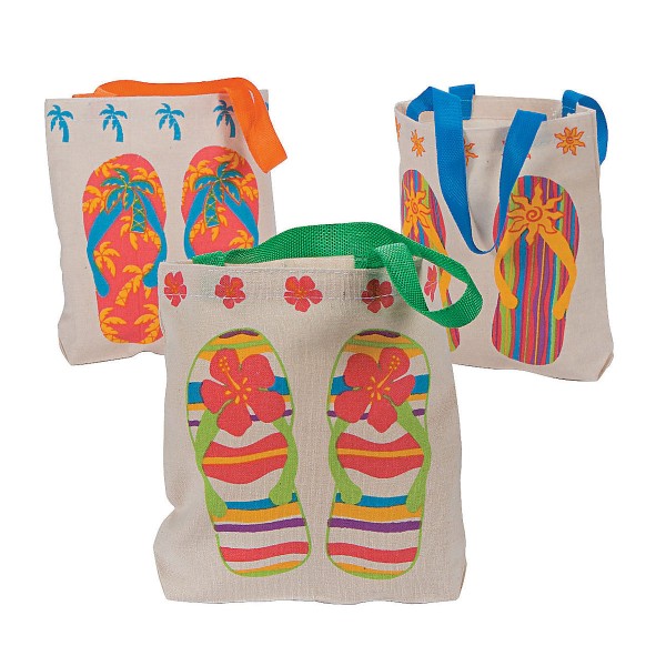 Canvas Flip Flop Beach Tote Bag Small Kids Birthday Party Favor Goodie Bag 8x8 Canvas Flip Flop Beach Tote Bag Small Kids Birthday Party Favor Goodie Bag 8x8