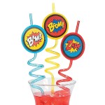 Superhero Action Word Curly Straws