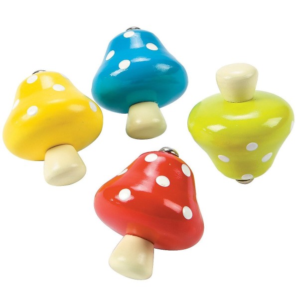 4-Pack Wooden Polka-Dot Mushroom Spinning Tops