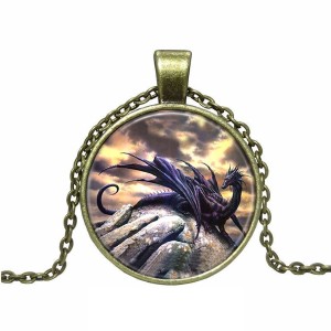 RTD-3677 : Purple Dragon On Mountain Pendant Necklace at HatsForDogs.com