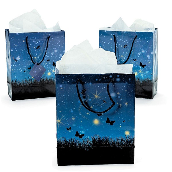 Magical Enchantment Gift Bag Firefly Butterfly Dragonfly Night Scene Paper Wrap Magical Enchantment Gift Bag Firefly Butterfly Dragonfly Night Scene Paper Wrap
