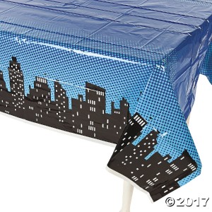 RTD-3757 : Plastic Superhero City Skyline Tablecloth at HatsForDogs.com