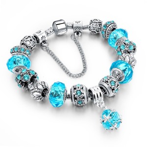 RTD-3851 : Turquois Crystal Charm Bracelet with Flower Charms at HatsForDogs.com