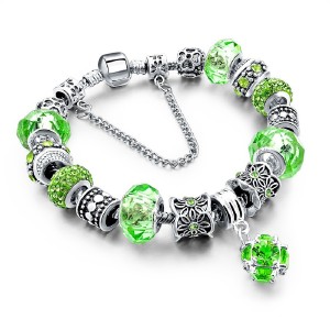RTD-3853 : Green Crystal Charm Bracelet with Flower Charms at HatsForDogs.com