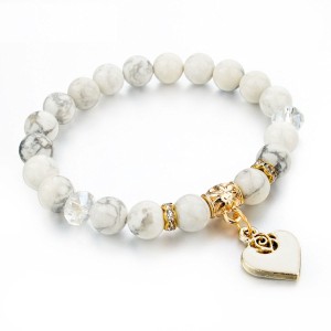 RTD-3855 : White Marble Bead with Heart Charm Bracelet at HatsForDogs.com