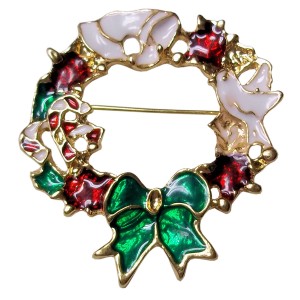 RTD-3977 : Christmas Wreath Brooch Pin w/ Dove, Flowers, Candy Canes and Bow at HatsForDogs.com RTD-3977 : Christmas Wreath Brooch Pin w/ Dove, Flowers, Candy Canes and Bow at HatsForDogs.com