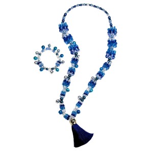 RTD-4002 : Blue Blustery Winter Snowflake Tassel Necklace and Bracelet Set at HatsForDogs.com