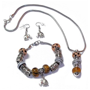 RTD-4021 : Safari Jungle Theme Necklace Bracelet Earring Set w/ Elephant Charm at HatsForDogs.com