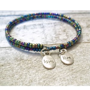 RTD-4025 : Tiny Bead Memory Wire Live Love Name Plate Bracelet at HatsForDogs.com