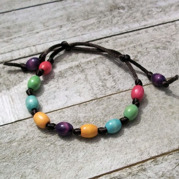 Wood Bead Satin Knotted Fall Corded Bracelet Rustic Adjustable Jewelry Wood Bead Satin Knotted Fall Corded Bracelet Rustic Adjustable Jewelry