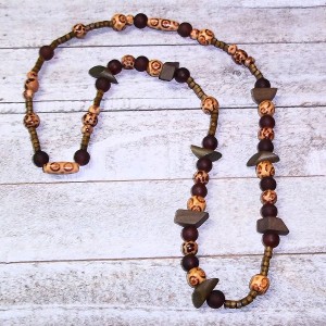 RTD-4039 : Fall Necklace with Brown Wood Beads and Frosted Glass Beads at HatsForDogs.com