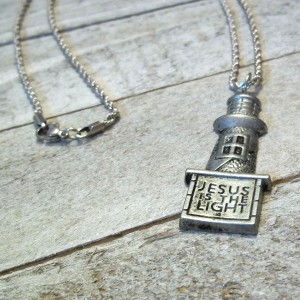 RTD-4054 : Jesus is the Light Lighthouse Charm Necklace at HatsForDogs.com