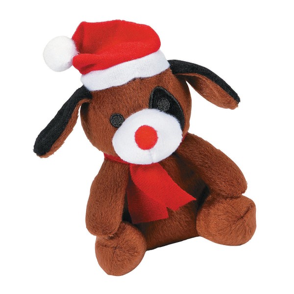 Plush Christmas Brown Puppy Dog with Santa Hat Plush Christmas Brown Puppy Dog with Santa Hat
