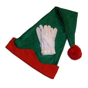 RTD-4103 : Santas Helper Green Elf Hat and White Gloves Set at HatsForDogs.com