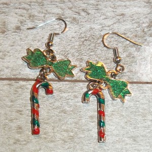 RTD-4104 : Candy Cane and Green Bow Charms Earrings Set at HatsForDogs.com