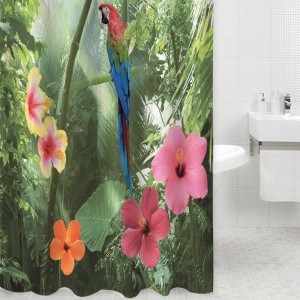 RTD-4111 : Tropical Forest Parrot Shower Curtain at HatsForDogs.com
