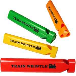 RTD-4118 : Colorful Plastic Train Party Whistle Noisemaker at HatsForDogs.com