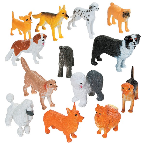 12 Pack Plastic Dog Action Figures Kids Puppy Birthday Party Favors Toy Animals