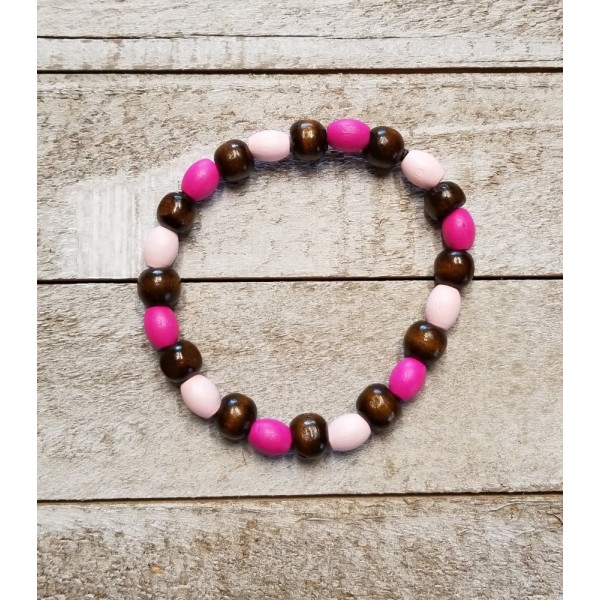 Handmade Wooden Beaded Bracelet Stretch Earth Tone Pink Jewelry Accessory Handmade Wooden Beaded Bracelet Stretch Earth Tone Pink Jewelry Accessory