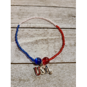 TYD-1187 : Red, White and Blue Tiny Seed Bead USA Bracelet at HatsForDogs.com