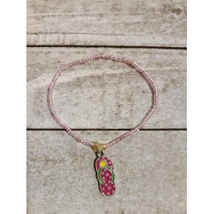TYD-1189 : Pink Tiny Glass Seed Bead Bracelet With Flip Flop Charm at HatsForDogs.com