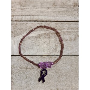 TYD-1190 : Tiny 6 inch Purple Glass Seed Bead Bracelet With Puzzle Ribbon Charm at HatsForDogs.com