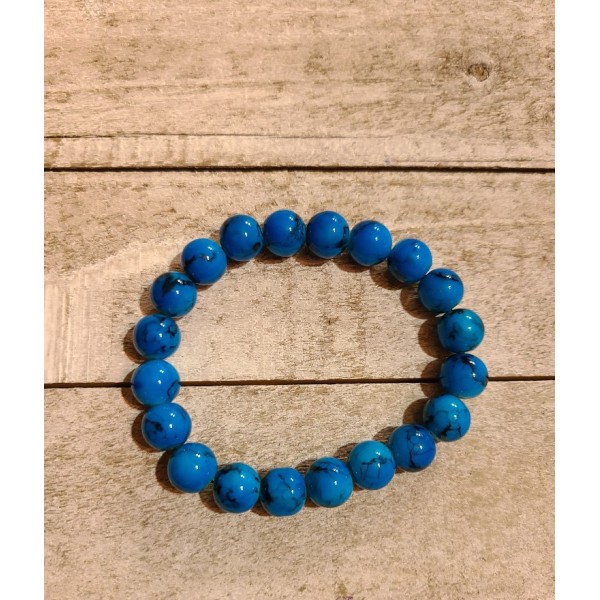 Blue Marbled Glass Bead Stretch Bracelet 6 Inch Handmade Beaded Jewelry Blue Marbled Glass Bead Stretch Bracelet 6 Inch Handmade Beaded Jewelry