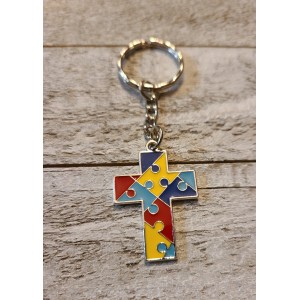 TYD-1199 : Autism Puzzle Piece Cross Charm Keychain at HatsForDogs.com