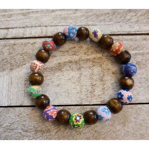 TYD-1216 : Clay Flower Wood Beaded Bracelet at HatsForDogs.com