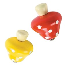 2-Pack Wooden Polka-Dot Mushroom Spinning Tops Red and Yellow